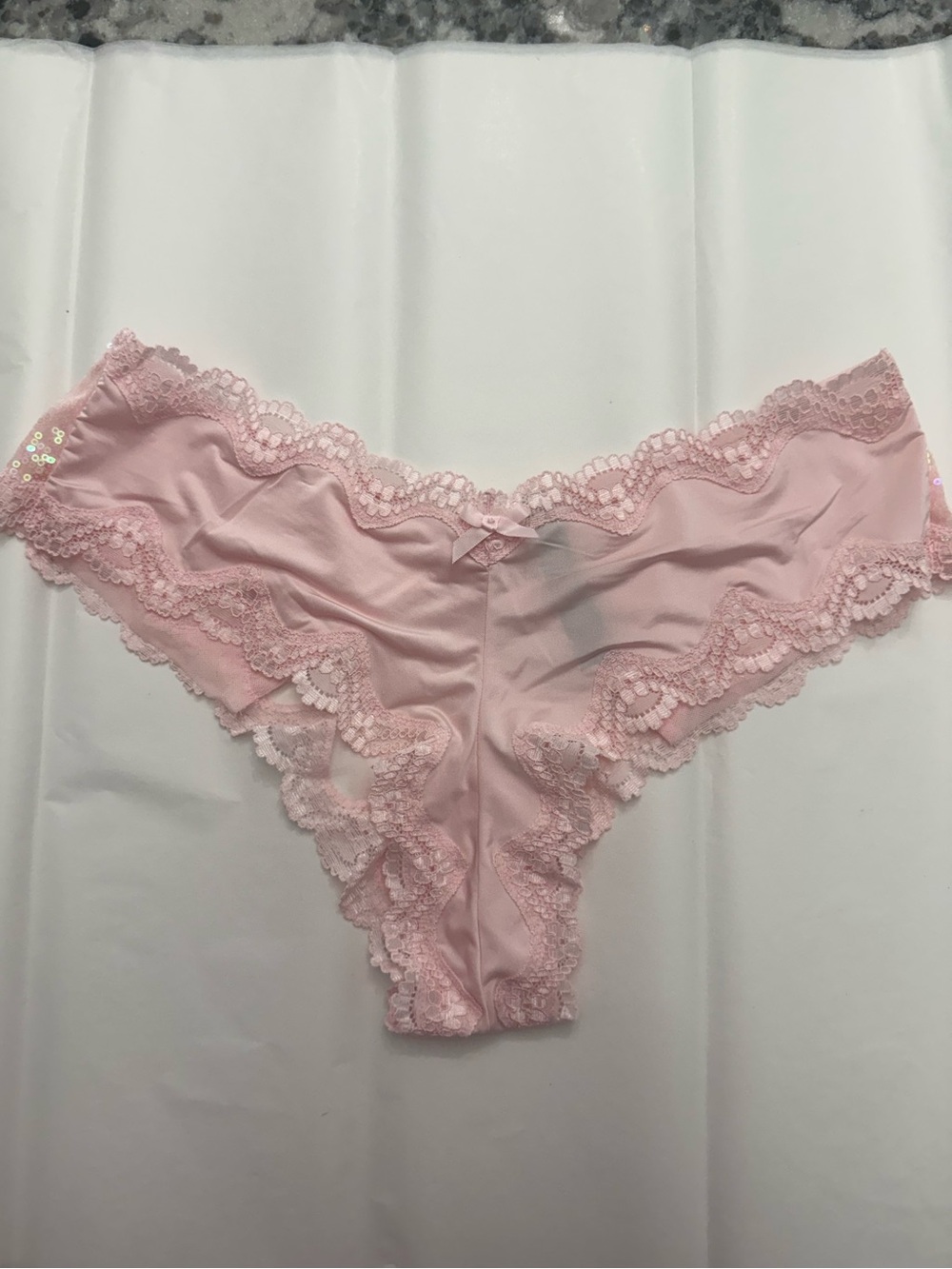 NWOT Victoria's Secret Pink Sequin and Lace Cheeky Panty Mesh Insert Size Large